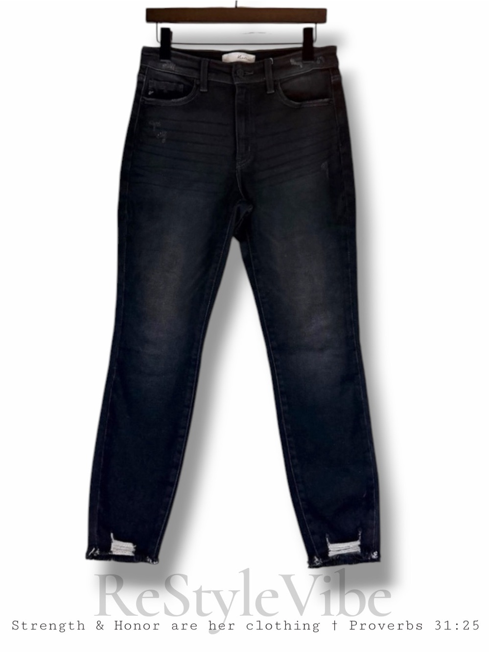 KANCAN Women’s Size 9/28 Denim Jeans High Rise Ankle Style Fit Black Distressed